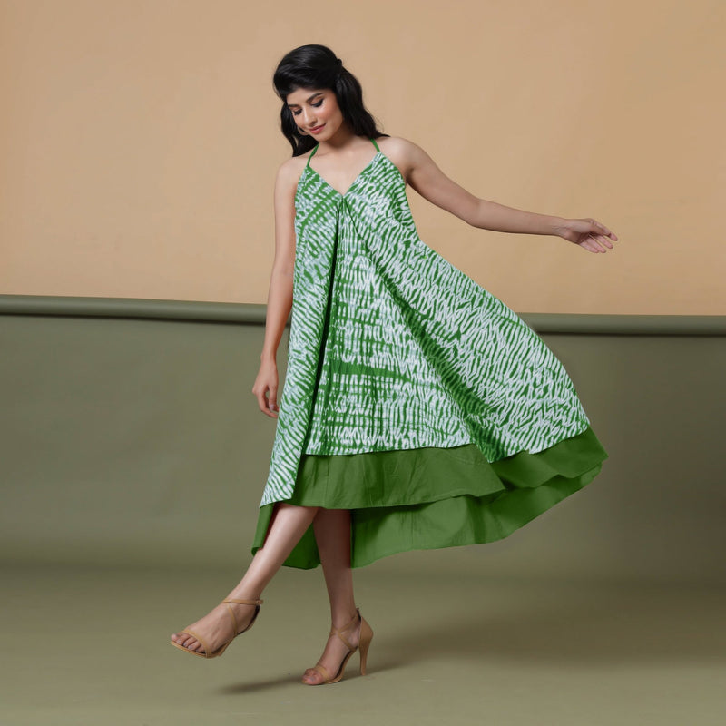 6-Way Convertible Forest Green Tie-Dye Cotton Skirt Dress