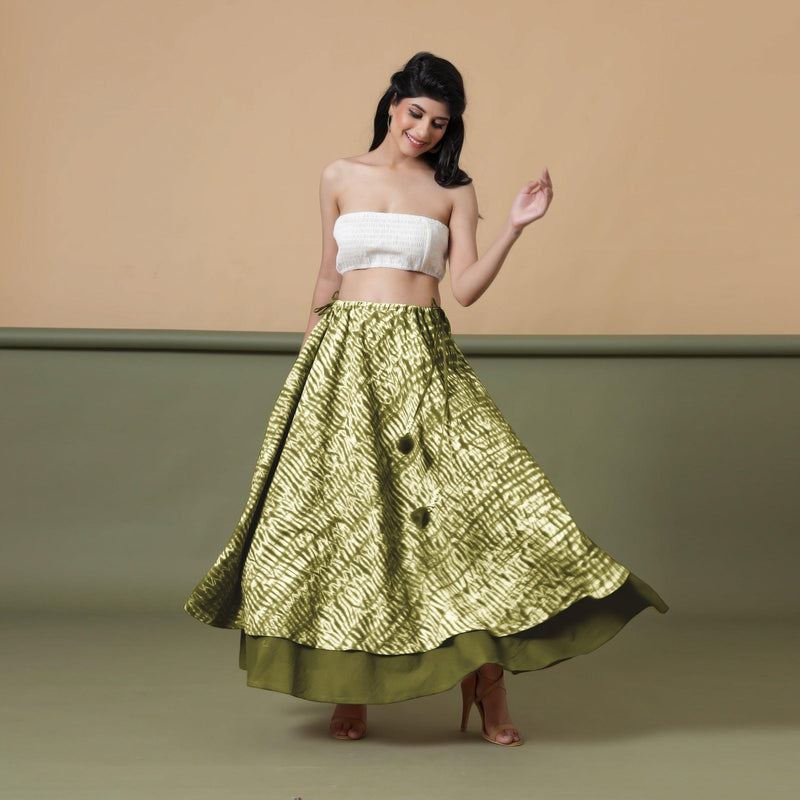 6-Way Convertible Moss Green Tie-Dye Cotton Skirt Dress 6-Way Convertible Moss Green Tie-Dye Cotton Skirt Dress