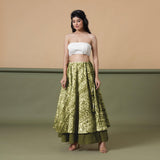 Front View of a Model wearing Convertible Olive Green Shibori Tie Dye 6-Way Skirt Dress