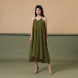 Front View of a Model wearing Convertible Olive Green Shibori Tie Dye 6-Way Skirt Dress