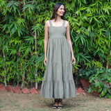 Bronze Grey Warm Cotton Corduroy Gathered Max Tier Dress