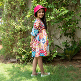 Girls - Multicolor Floral Printed 100% Cotton Gathered Short Dress