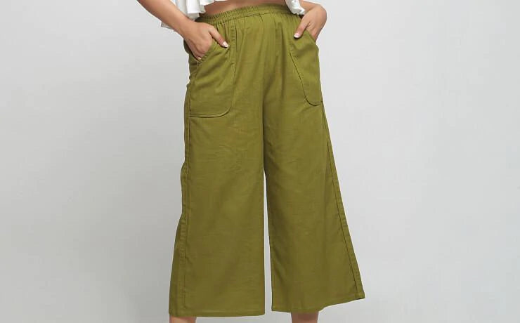 Olive Green Wide Legged Straight Pant COMFY 100% COTTON