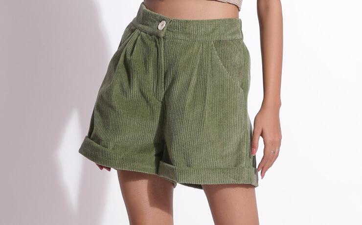 Sage Green Baggy Shorts 100% COTTON CORDUROY