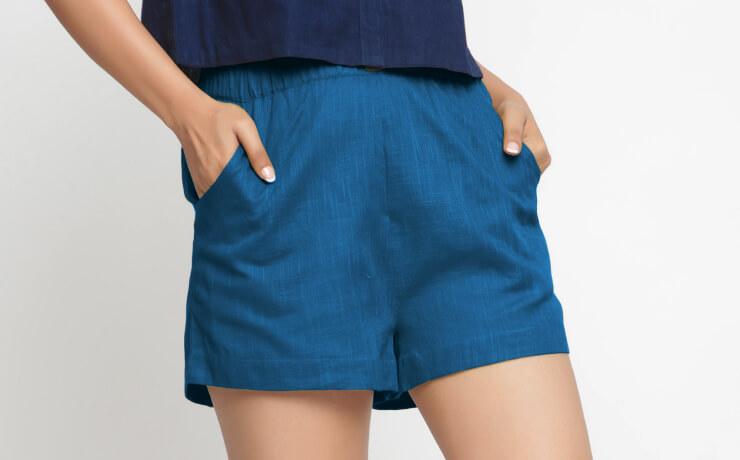 Teal Solid Cotton Short Shorts BREEZY 100% COTTON