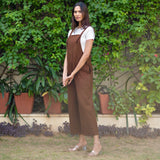 Brown Warm Cotton Waffle Midi Dungaree Jumpsuit