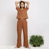 Front View of a Model wearing Almond Brown Handspun Check Pant