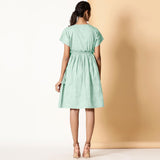 Back View of a Model wearing Bohemian Cotton Aqua Frilled Dress