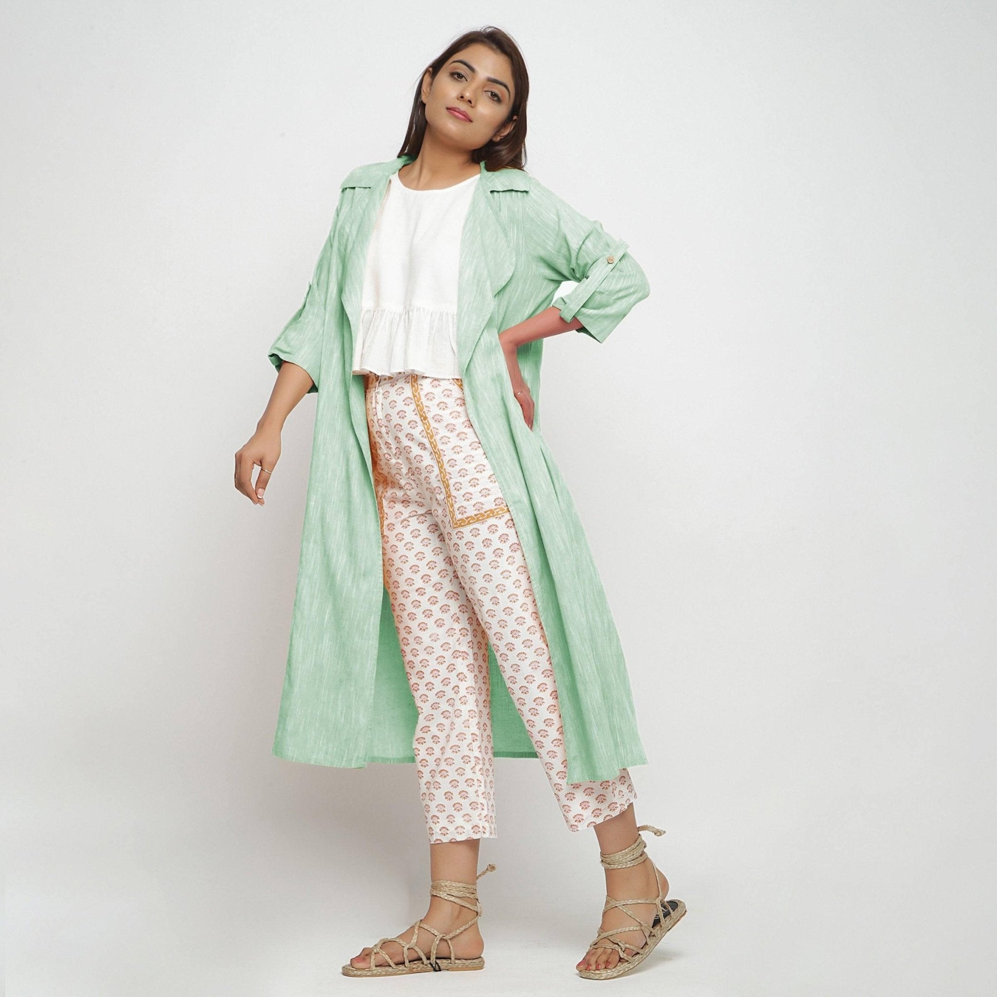 Aqua Lapel Collar Cotton Loose Fit Overlay