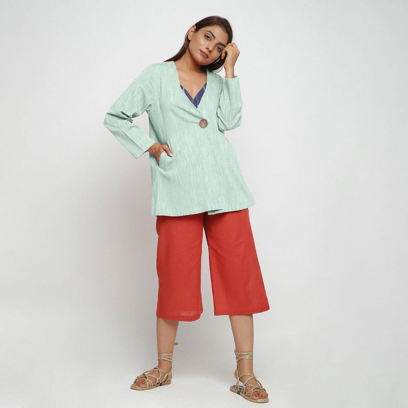 Front View of a Model wearing Aqua 100% Cotton Flared Short Jacket