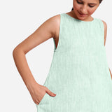 Front Detail of a Model wearing Aqua 100% Cotton Sleeveless Mini Tunic