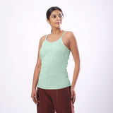 Right View of a Model wearing Solid Aqua Basic Cotton Spaghetti Top