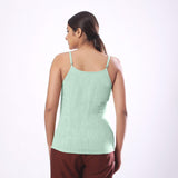 Back View of a Model wearing Solid Aqua Basic Cotton Spaghetti Top