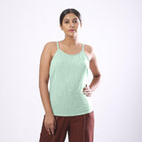 Front View of a Model wearing Solid Aqua Basic Cotton Spaghetti Top