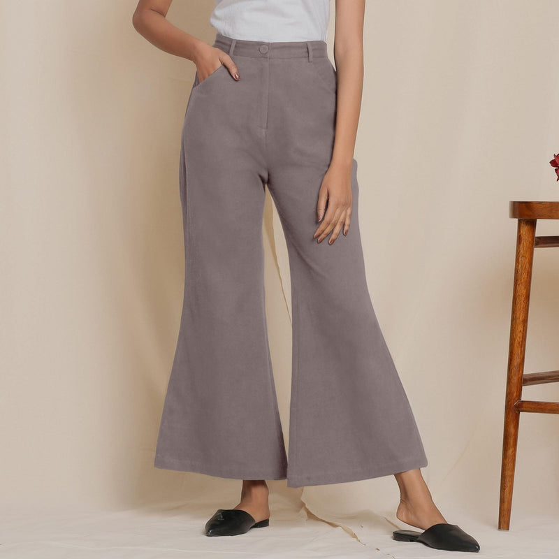 Front View of a Model wearing Warm Cotton Flannel Ash Grey Bootcut Pants