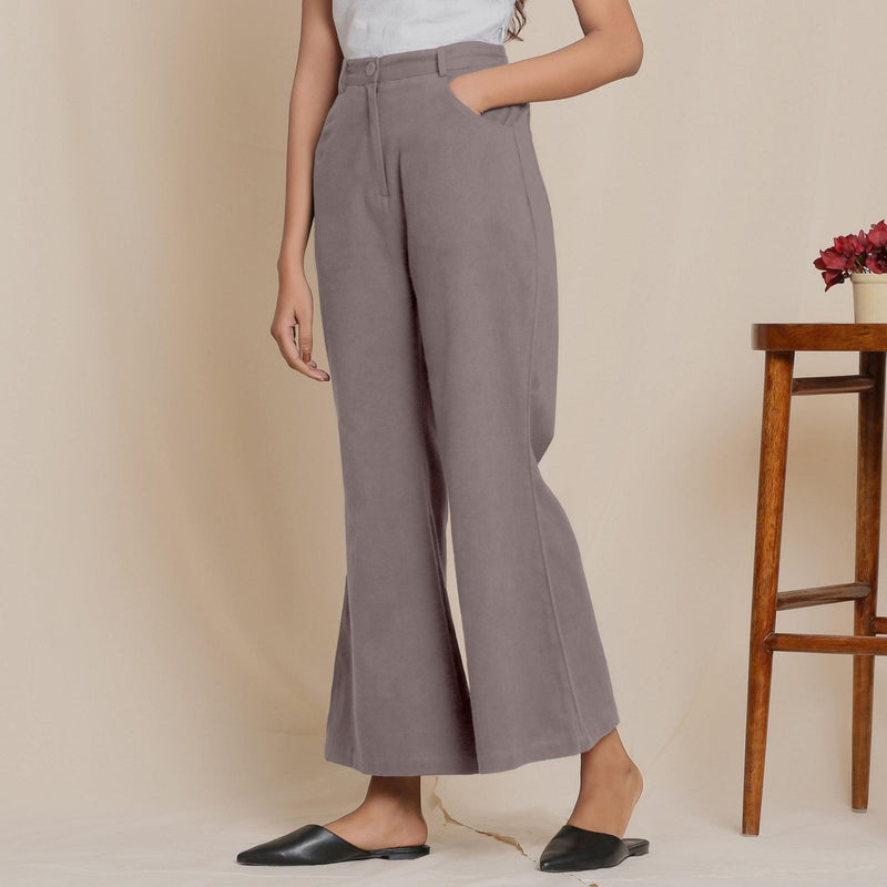 Left View of a Model wearing Warm Cotton Flannel Ash Grey Bootcut Pants