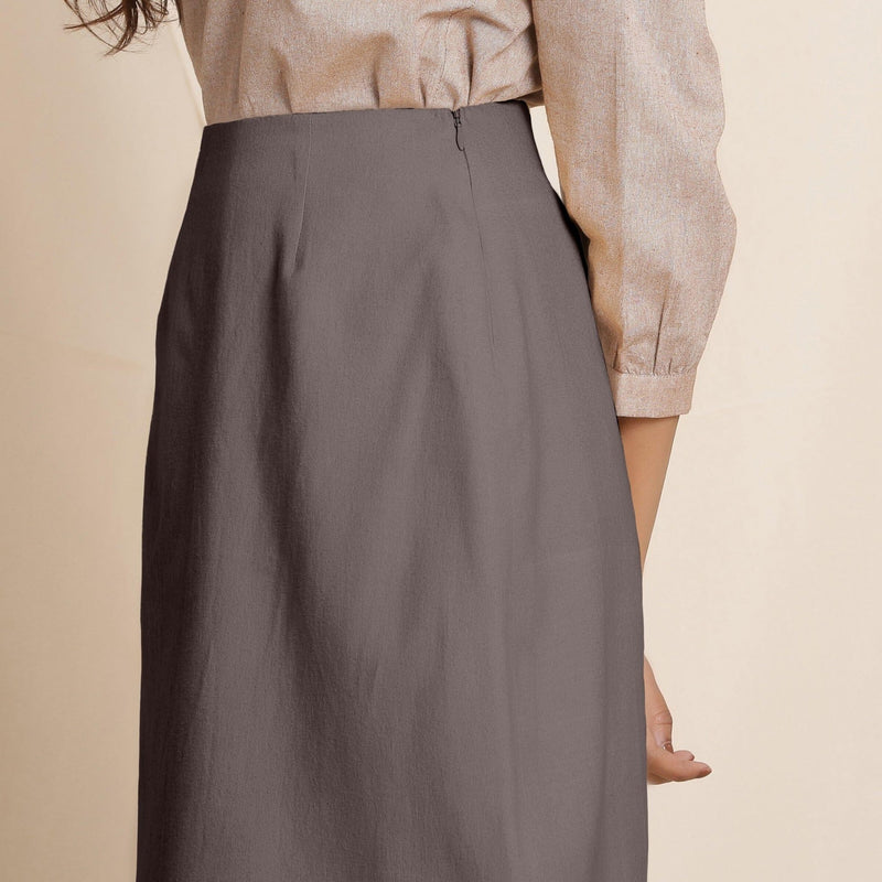 Buy Ash Grey Warm Cotton Flannel Knee-Length Pencil Skirt Online