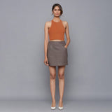 Front View of a Model wearing Ash Grey Flannel Mini Pencil Skirt