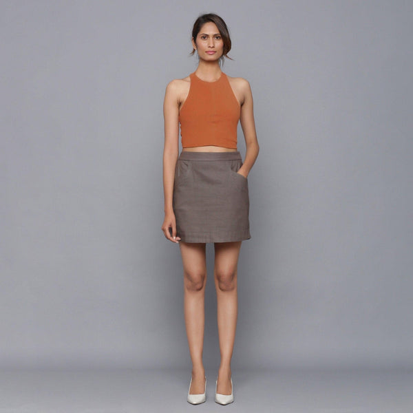 Front View of a Model wearing Ash Grey Flannel Mini Pencil Skirt