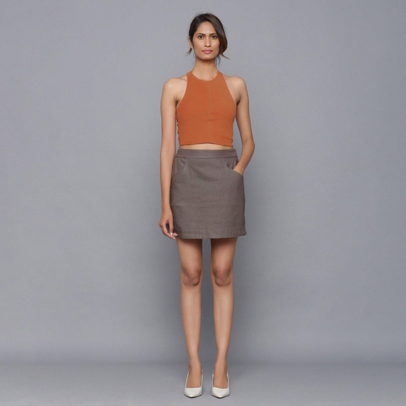 Front View of a Model wearing Ash Grey Flannel Mini Pencil Skirt