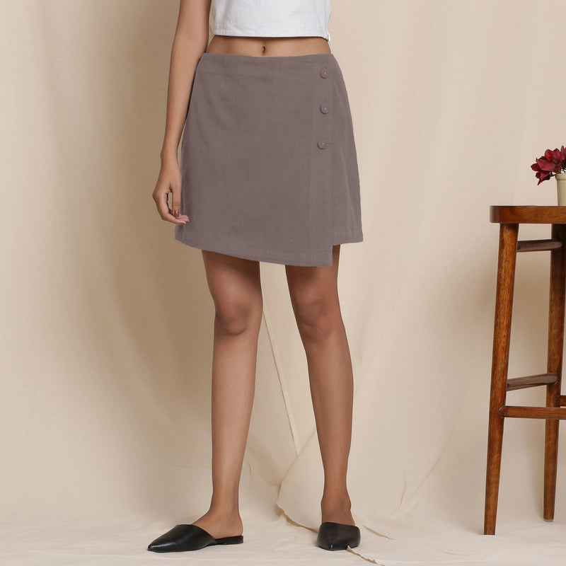 Front View of a Model wearing Warm Flannel Ash Grey Overlap Skirt