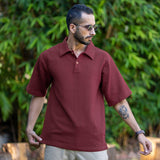 Barn Red Cotton Waffle Flat Collar Polo T-Shirt