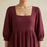 Barn Red Cotton Waffle Square Neck Tiered Midi Dress