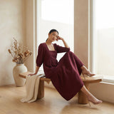 Barn Red Cotton Waffle Square Neck Tiered Midi Dress