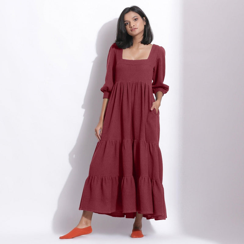 Buy Barn Red Warm Cotton Honeycomb Waffle Maxi Dress Online at SeamsFriendly