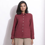 Front View of a Model wearing Barn Red Waffle Button-Down Pocket Shirt