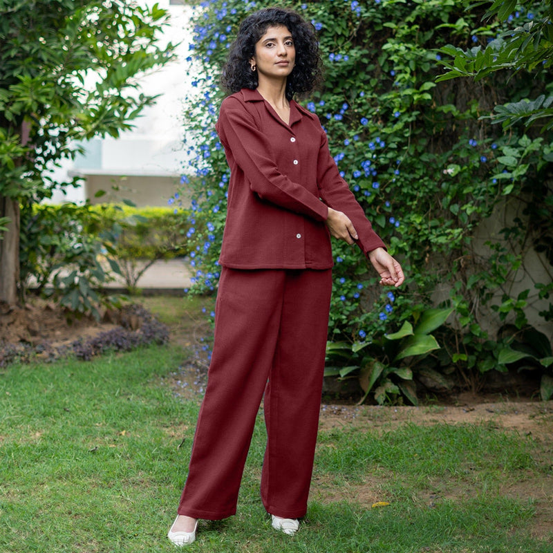 Barn Red Warm Cotton Waffle Button-Down Shirt