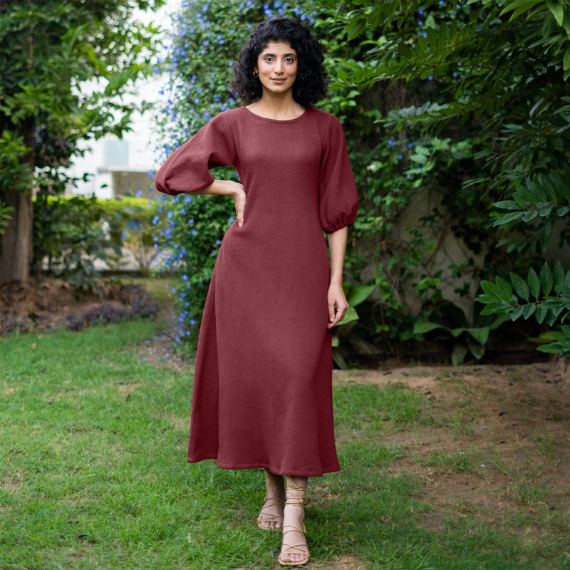 Barn Red Warm Cotton Waffle Fit and Flare Maxi Dress 62" / Petite (5'1" and below) Barn Red Warm Cotton Waffle Fit and Flare Maxi Dress 62" / Petite (5'1" and below)