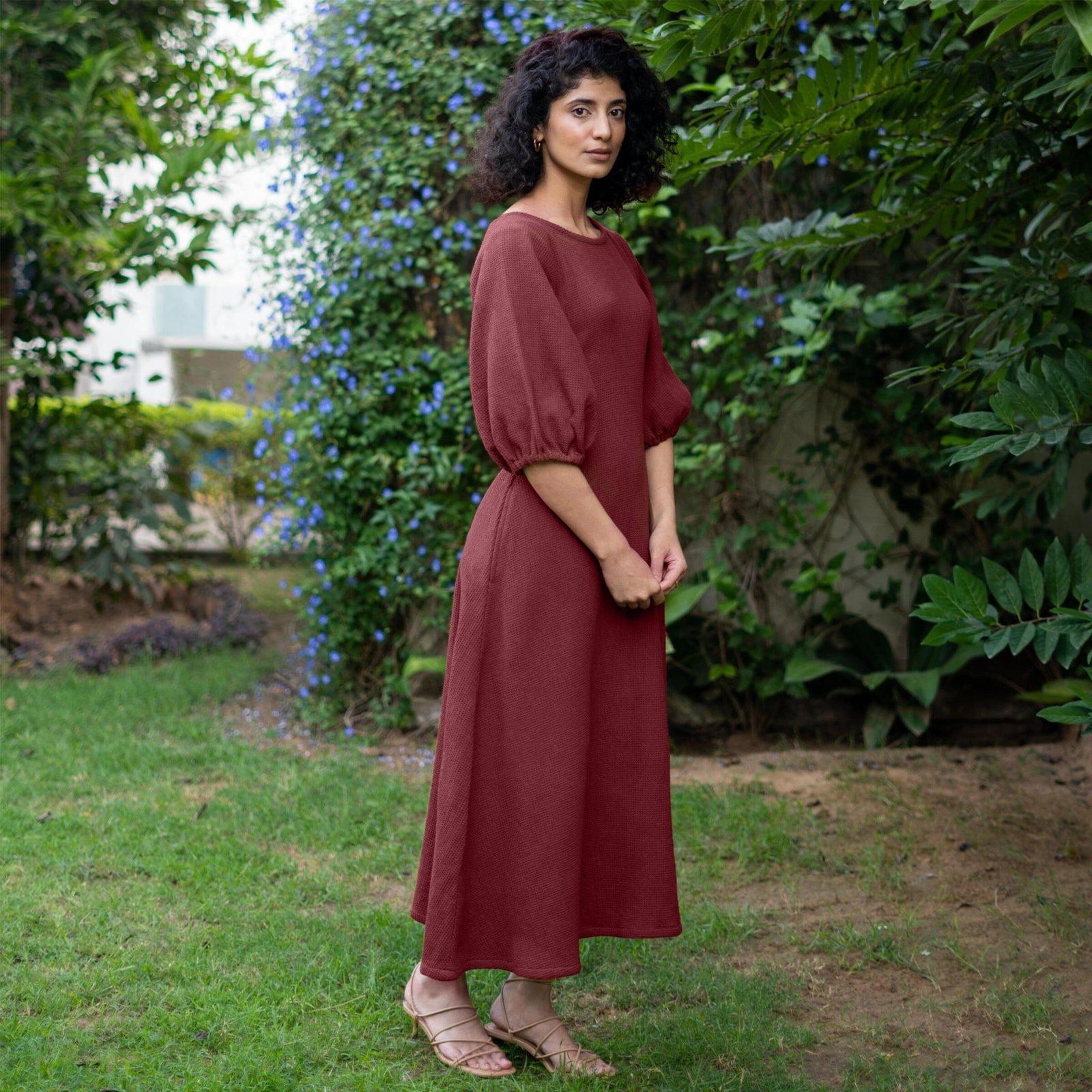 red cotton maxi dress Barn Warm Waffle Fit and Flare 58