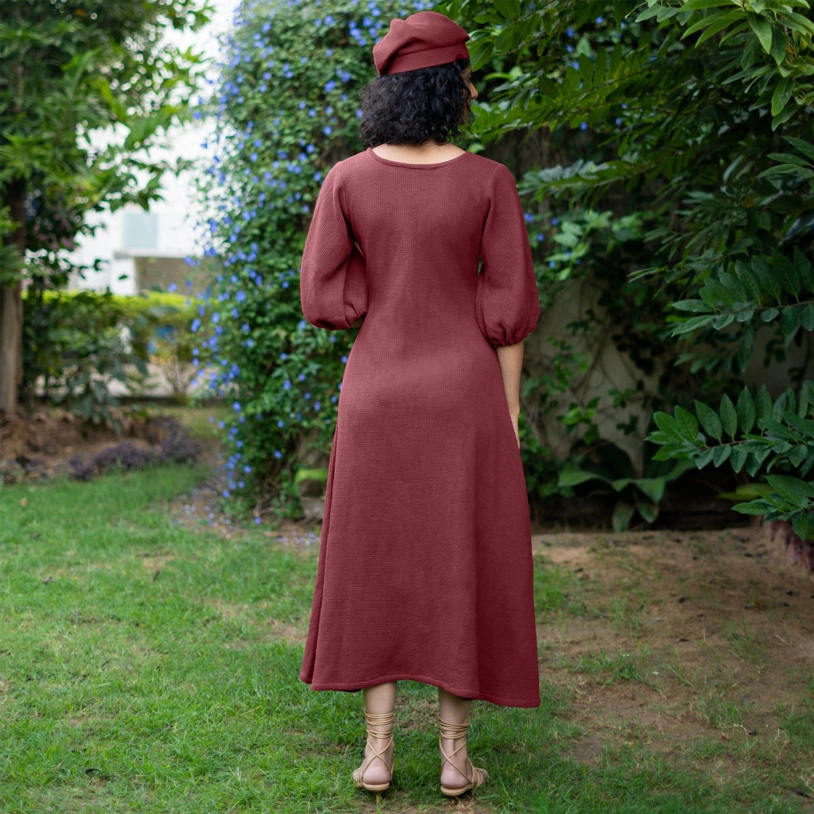 Barn Red Warm Cotton Waffle Fit and Flare Maxi Dress 58
