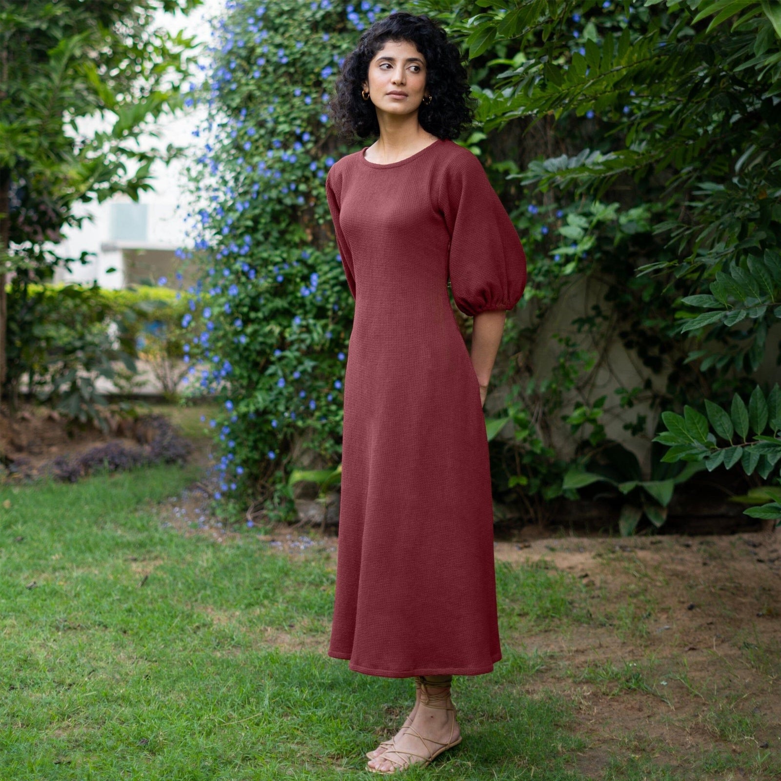 Barn Red Warm Cotton Waffle Fit and Flare Maxi Dress 58" / Custom Height (Free) Barn Red Warm Cotton Waffle Fit and Flare Maxi Dress 58" / Custom Height (Free)