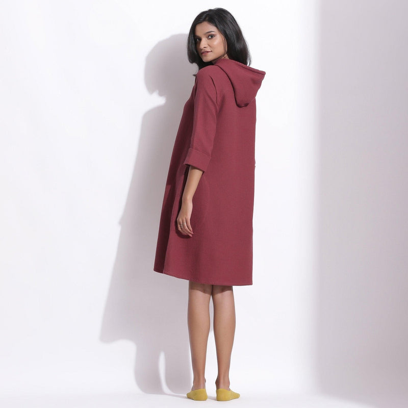 Barn Red Warm Cotton Waffle Knee Length Hoodie Dress 38" / Petite (5'1" and below) Barn Red Warm Cotton Waffle Knee Length Hoodie Dress 38" / Petite (5'1" and below)