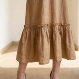 Beige 100% Cotton A-Line V-Neck Sleeveless Maxi Tier Dress