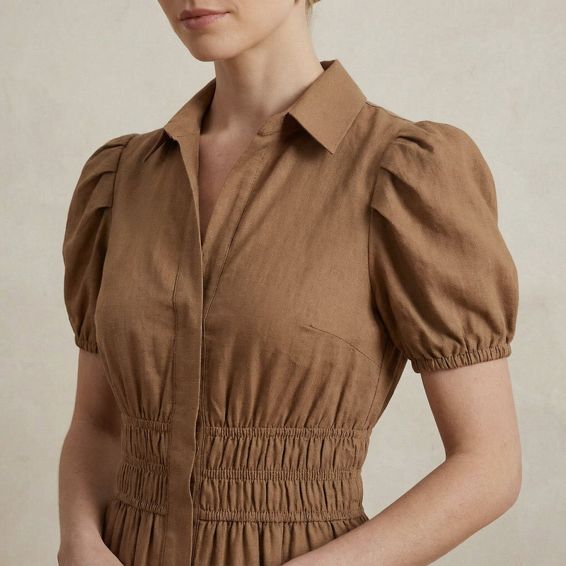 beige button down dress Beige 100% Cotton Button-Down Midi Shirt Dress 70