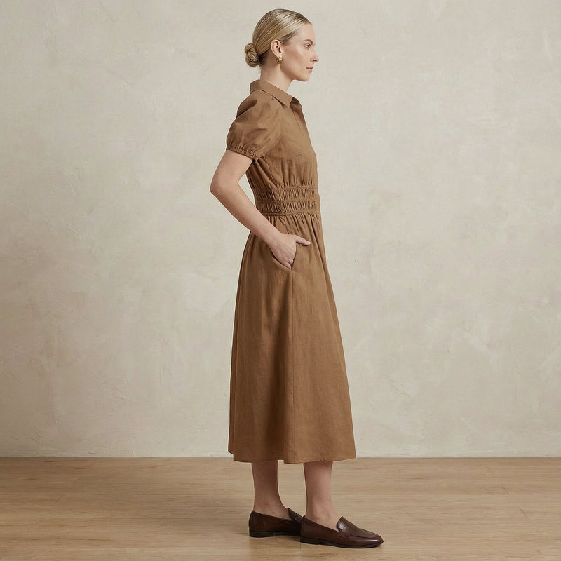 Beige 100% Cotton Button-Down Midi Shirt Dress 70" / Tall (5'7" and above) Beige 100% Cotton Button-Down Midi Shirt Dress 70" / Tall (5'7" and above)