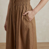 Beige 100% Cotton Button-Down Midi Shirt Dress