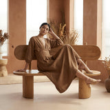 Beige 100% Cotton Deep-V Neck Empire Waist Maxi Dress