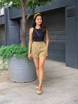 Beige 100% Cotton Elasticated Shorts