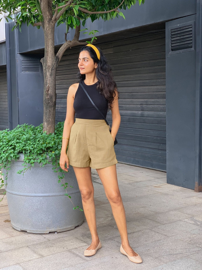 Beige 100% Cotton Elasticated Shorts