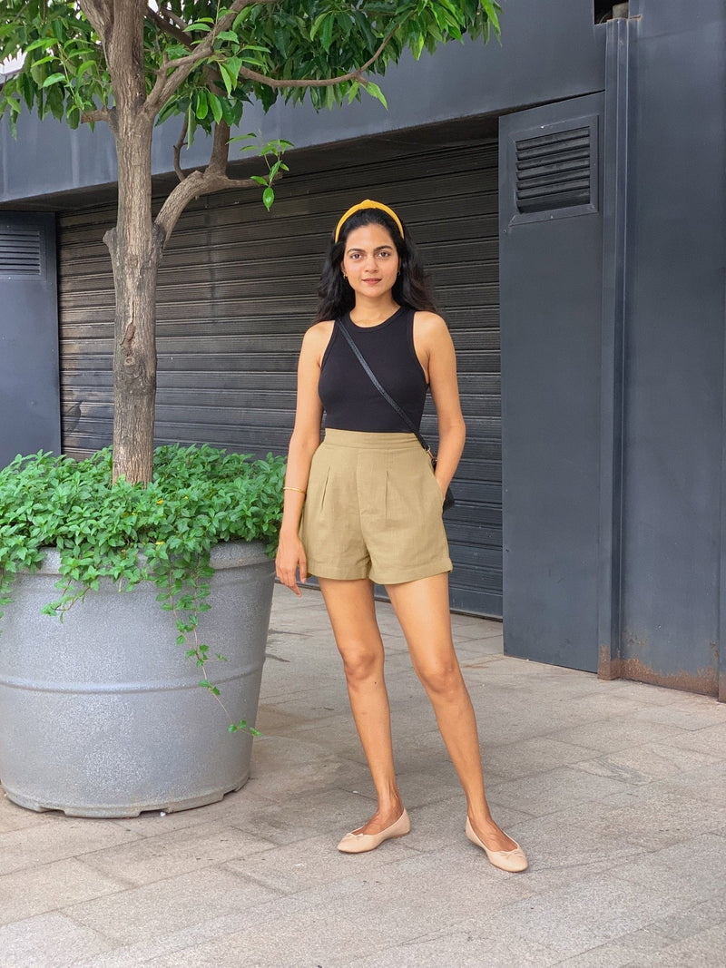 Beige 100% Cotton Elasticated Shorts