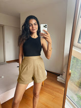 Beige 100% Cotton Elasticated Shorts