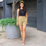 Beige 100% Cotton Elasticated Shorts