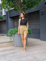 Beige 100% Cotton Elasticated Shorts