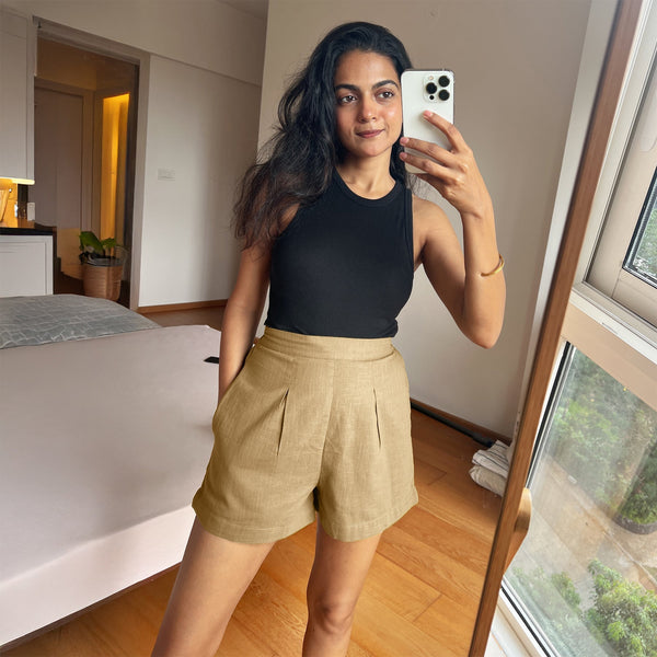 Beige 100% Cotton Elasticated Shorts