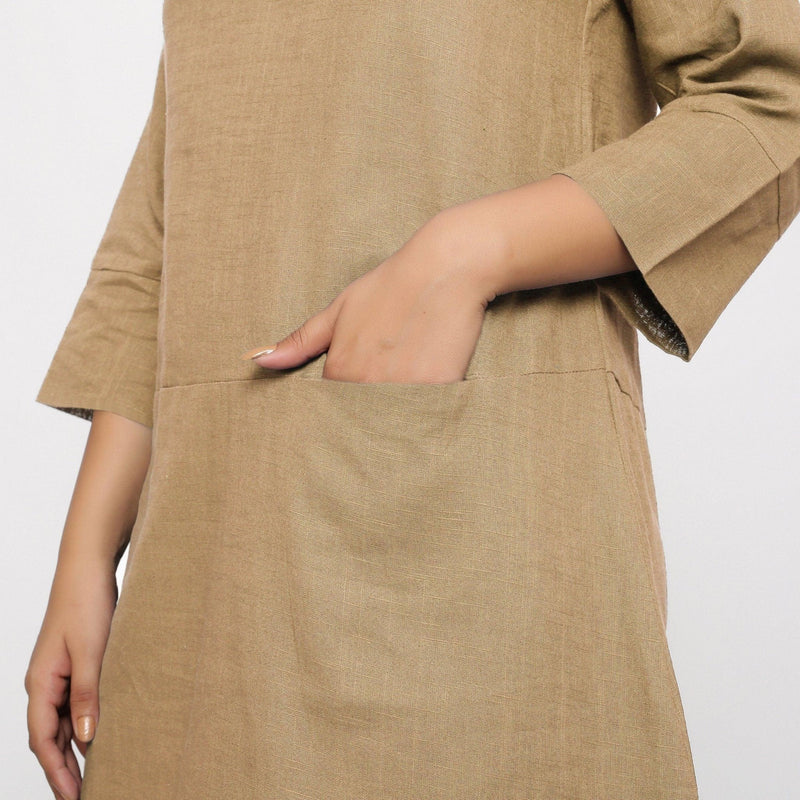 Beige 100% Cotton Round Neck Short Tunic Dress Custom Size (Free) / Regular (5'2" - 5'6") Beige 100% Cotton Round Neck Short Tunic Dress Custom Size (Free) / Regular (5'2" - 5'6")