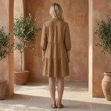 Beige 100% Cotton Short Shirt Dress